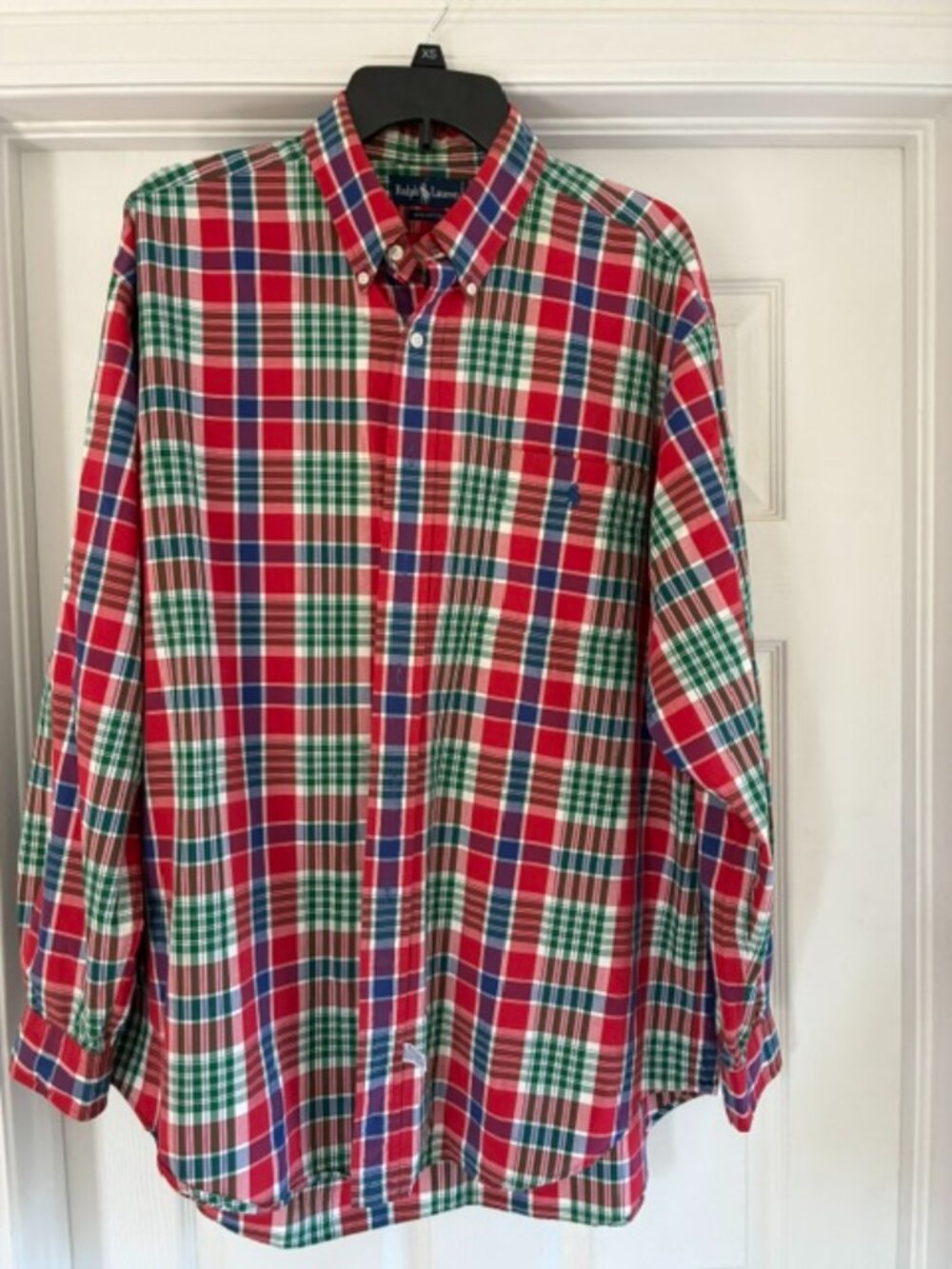Ralph Lauren Classic Fit Plaid Button Down Shirt Red Blue Preppy Men's, XL